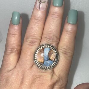 Sterling ring with spiny oyster cooper turquoise composite stone size 12